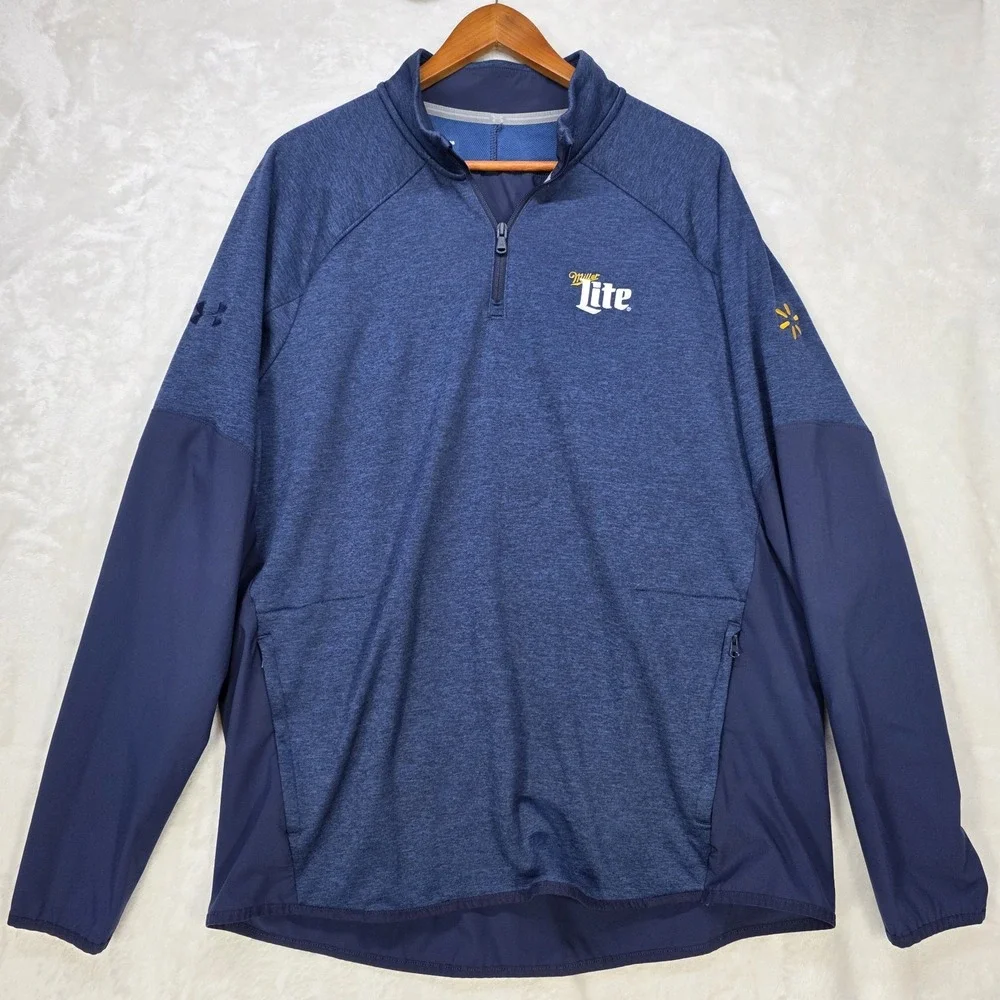Under Armour Mens XL Cold Gear 1/4 Zip Pullover Blue Miller Light/ Walmart Spark